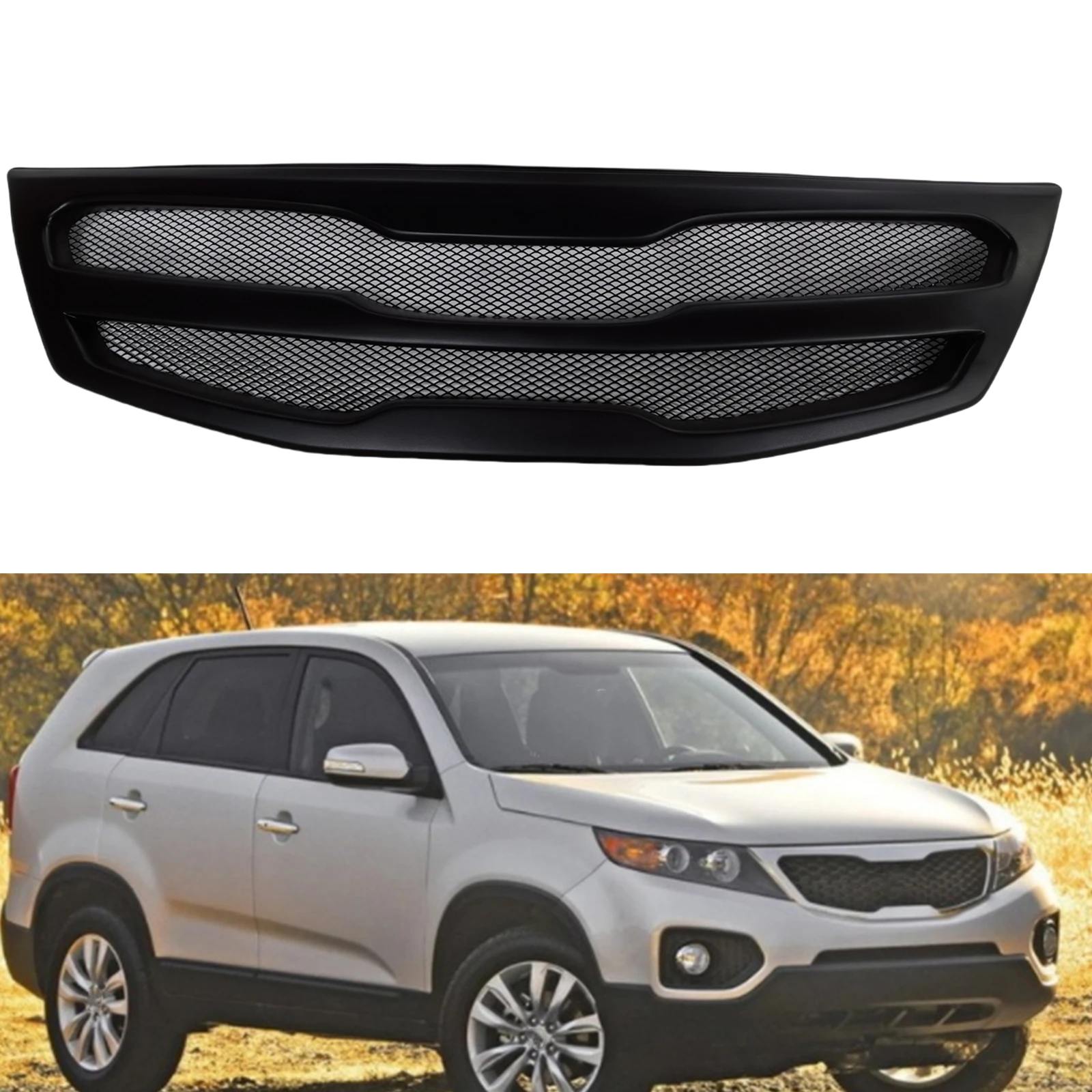 

For Kia Sorento R 2009-2012 Front Grille Racing Grill Real Carbon Fiber / Fiberglass Honeycomb Style Upper Bumper Hood Mesh Grid