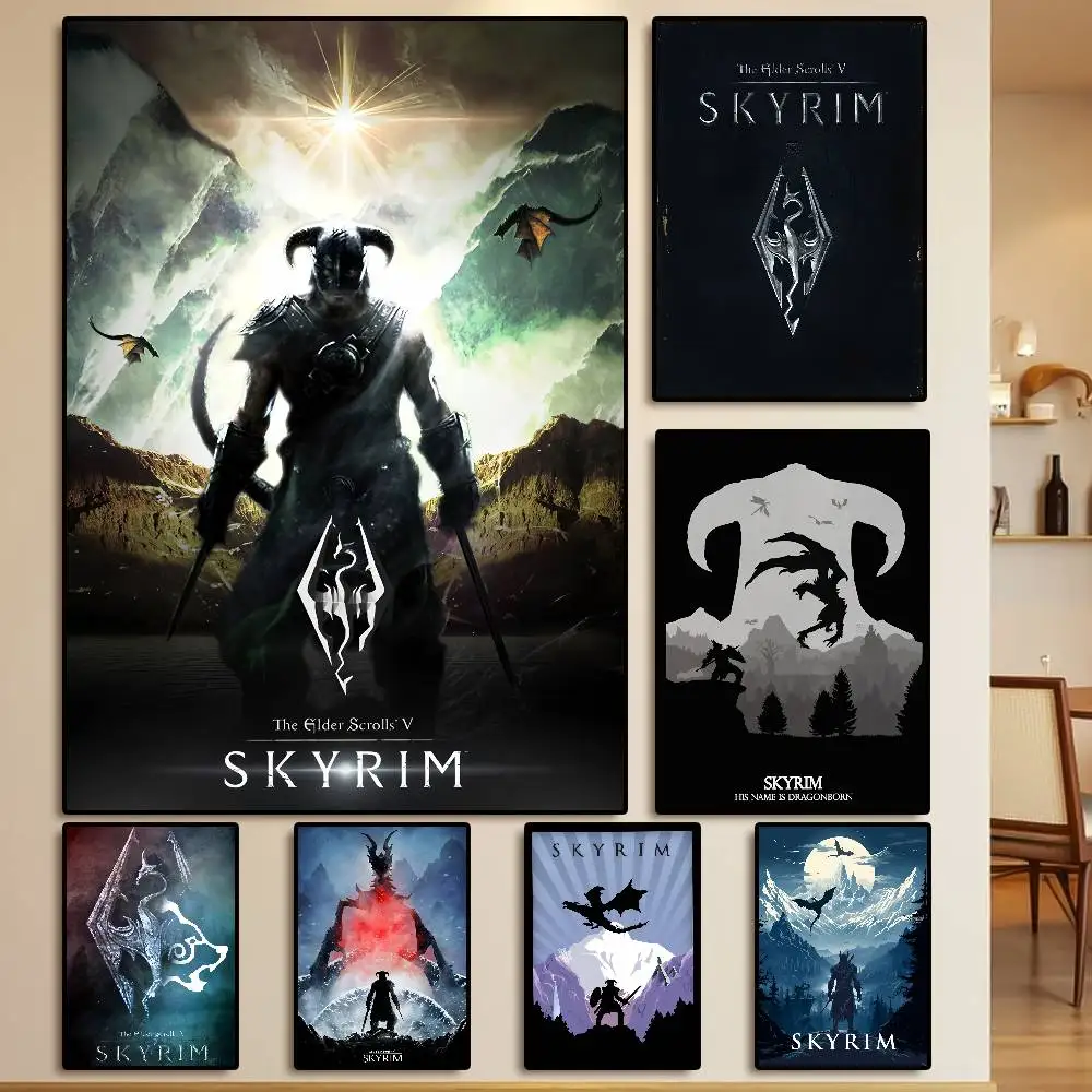 T-The Elder Scrolls V Skyrim ملصق HD الفن لزجة جدار مقاوم للماء غرفة المعيشة المنزلي غرفة نوم بار الديكور الجمالي #2