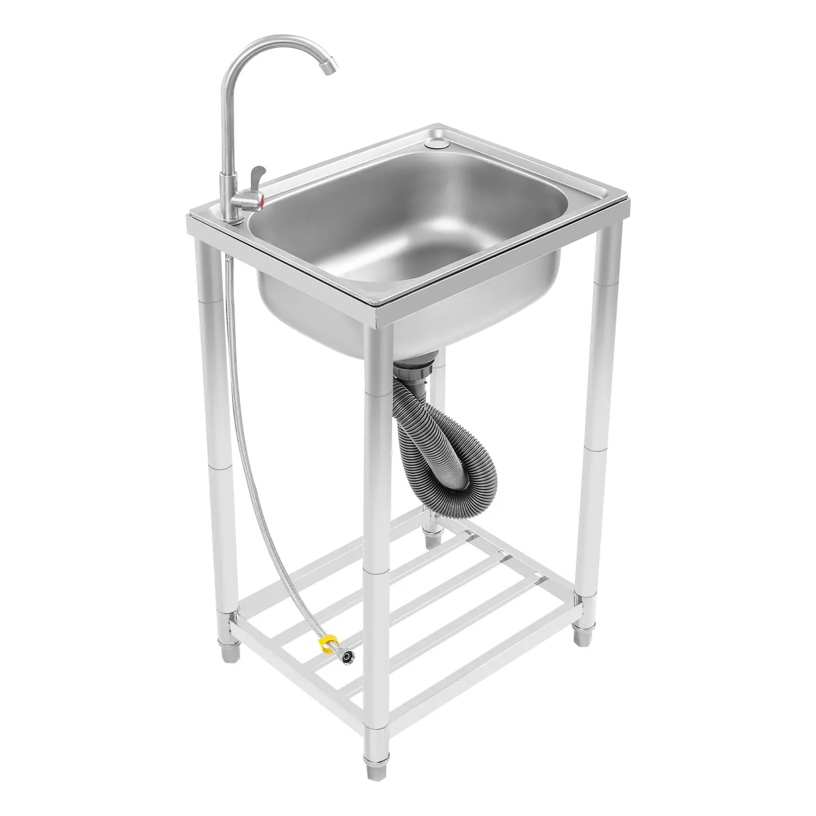 

Stainless Steel Single Bowl Kitchen Utility Laundry Sink Freestanding,Outdoor Portable Sink Hand Wash Station w/Faucet & Bottom