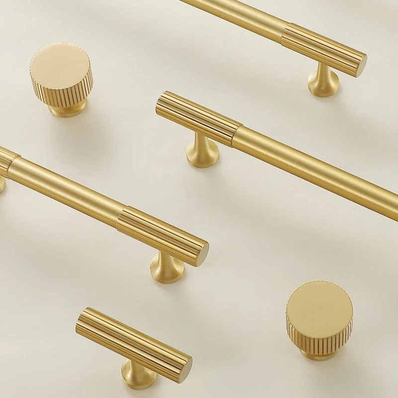 Solid Brass Art Deco Vertical Linear Kitchen Cabinet Handles Knurled Drawer T-bar Bedroom Wardrobes Long Furniture Door Pulls
