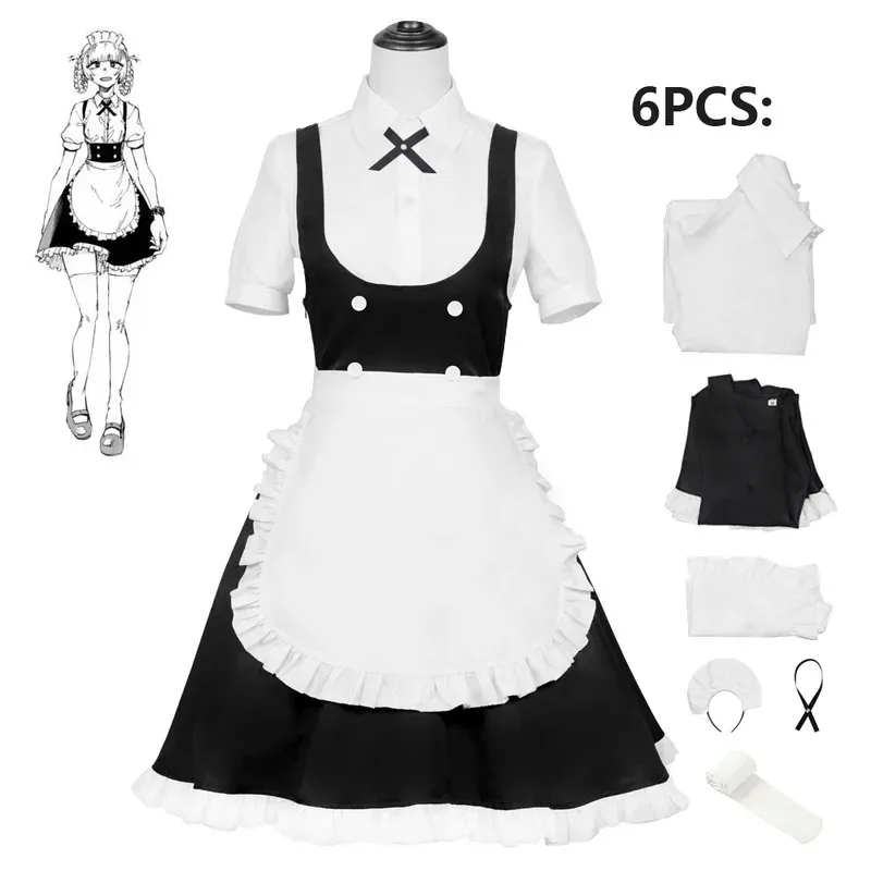 Anime CALL OF THE NIGHT Nanakusa Nazuna Cosplay Costume Unisex Cool Black White Dress Wig Loli Maid Halloween Suit Adultx;8's,6;