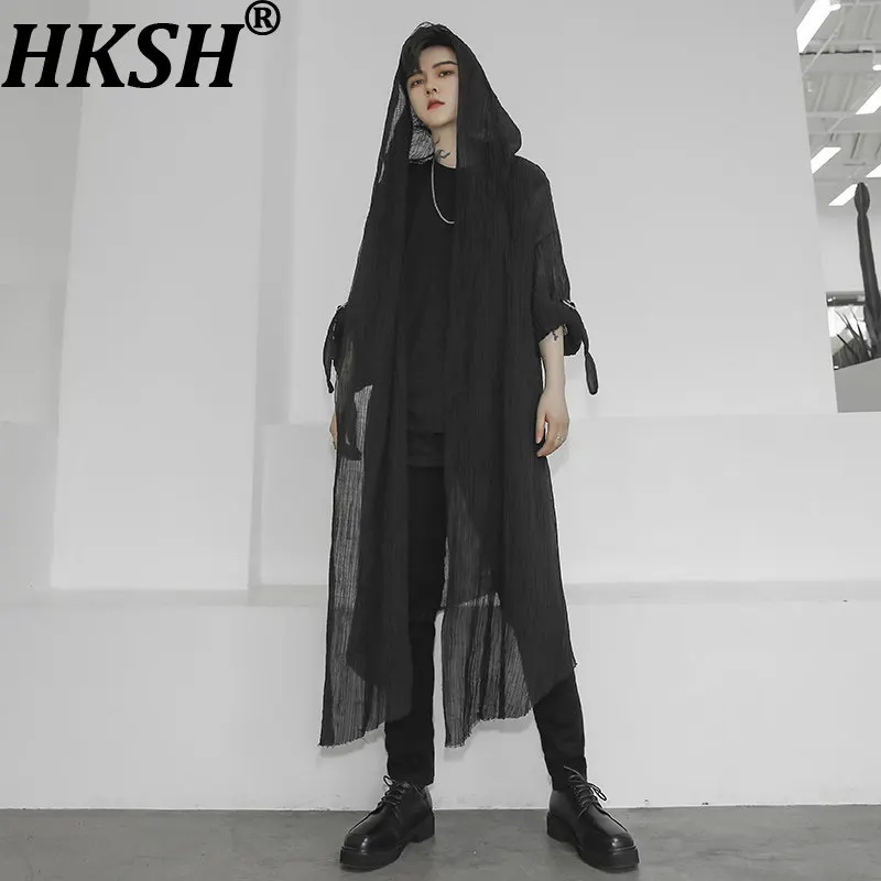 

HKSH Весна-Лето Новинка: Мужской трендовый плащ-накидка в стиле Ямамото, средней длины, выше колена, свободного кроя, для уличной моды, модель HK22379