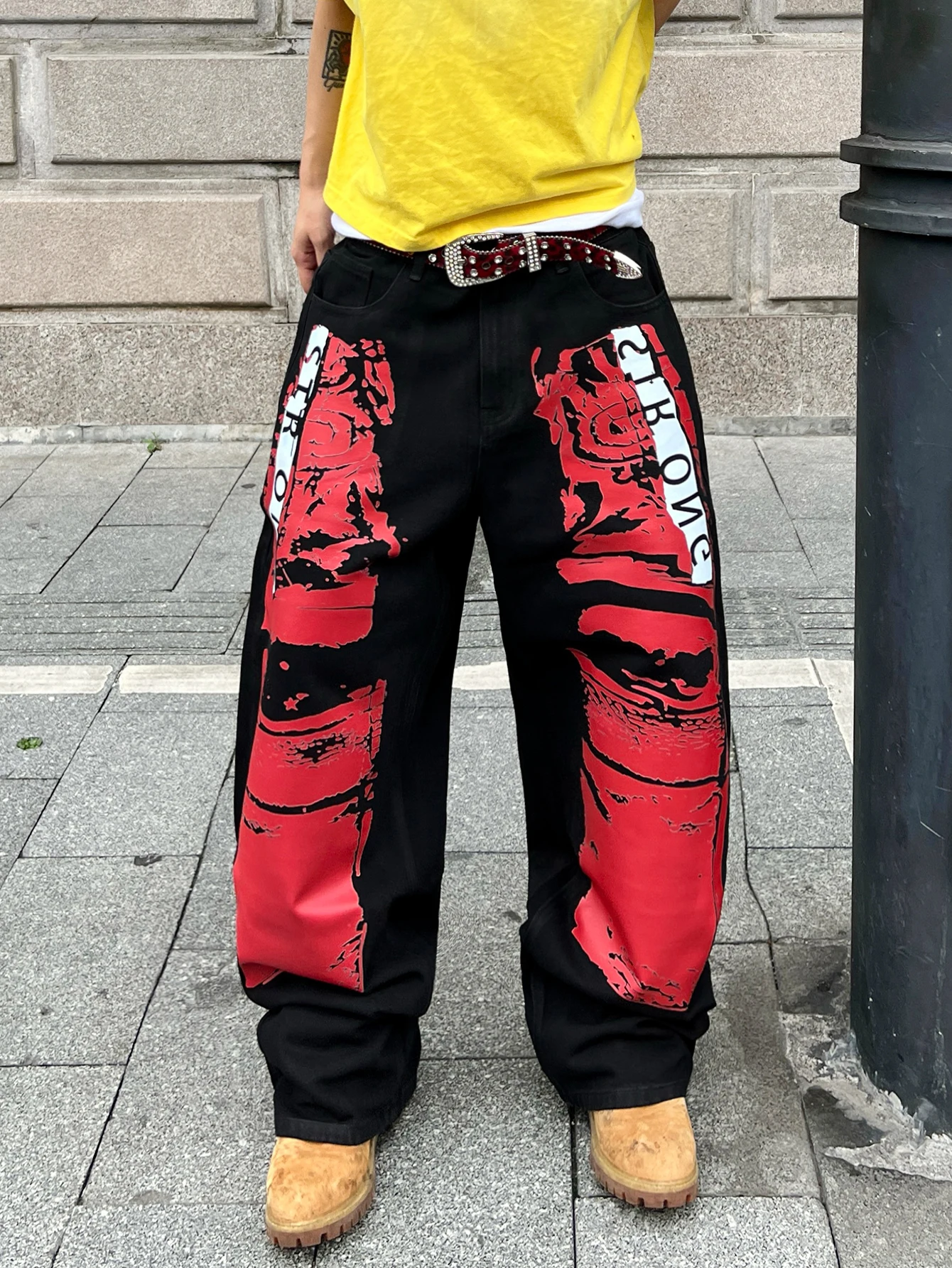 Men's Y2K Streetwear Jeans, Vintage Printed Baggy Wide Pants For Men, Loose Fit Versatile Trousers, Suitable For All Seasons, Be