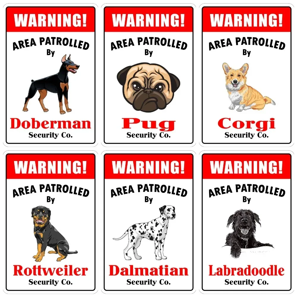 Warning Dog Metal Tin Sign, Funny Area Patrolled By Pug Wall Art Plaque, Beagle, Labrador, Printed Pat Poster, Home Decor, WY274