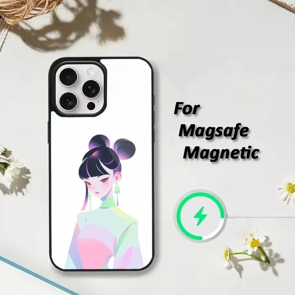 Bella custodia per telefono antica ragazza per iPhone 17,16,15,14,13,12,Plus,Pro,Max per ricarica wireless magnetica Magsafe