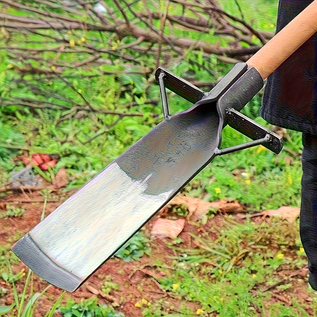 Durable Manganese Steel Garden Spade, Reinforced Blade, Hardened Edge, Solid Wood Handle for Manual Gardening Work