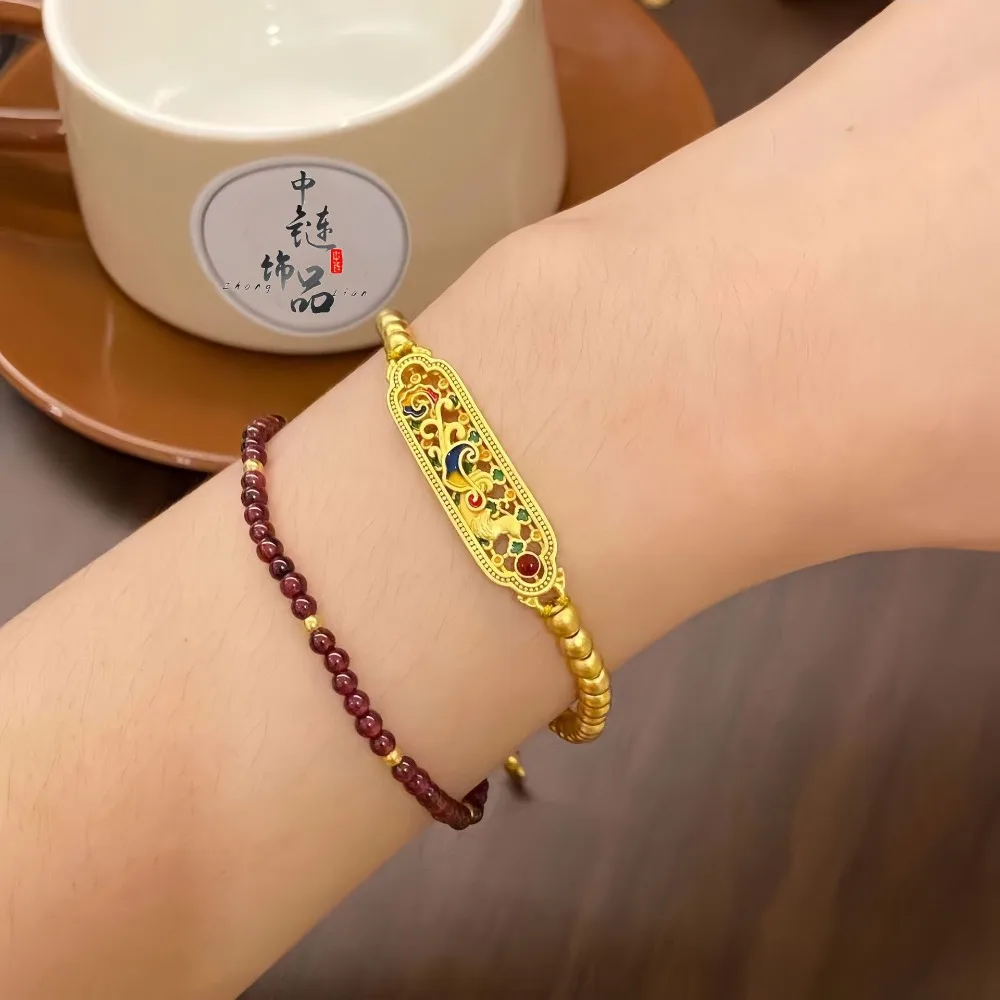 Enameled blue phoenix to the instrument hand brand bracelet female 9999gold