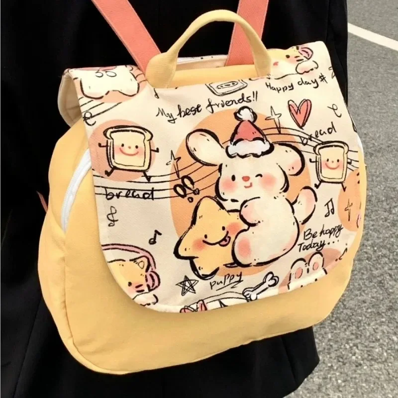 MBTI Niedlicher kleiner Damen-Rucksack, Leinwand, Cartoon-Druck, modisch, Kawaii, Lolita, JK, lässige Rucksäcke, Designer-Luxus, 2024, Damentasche