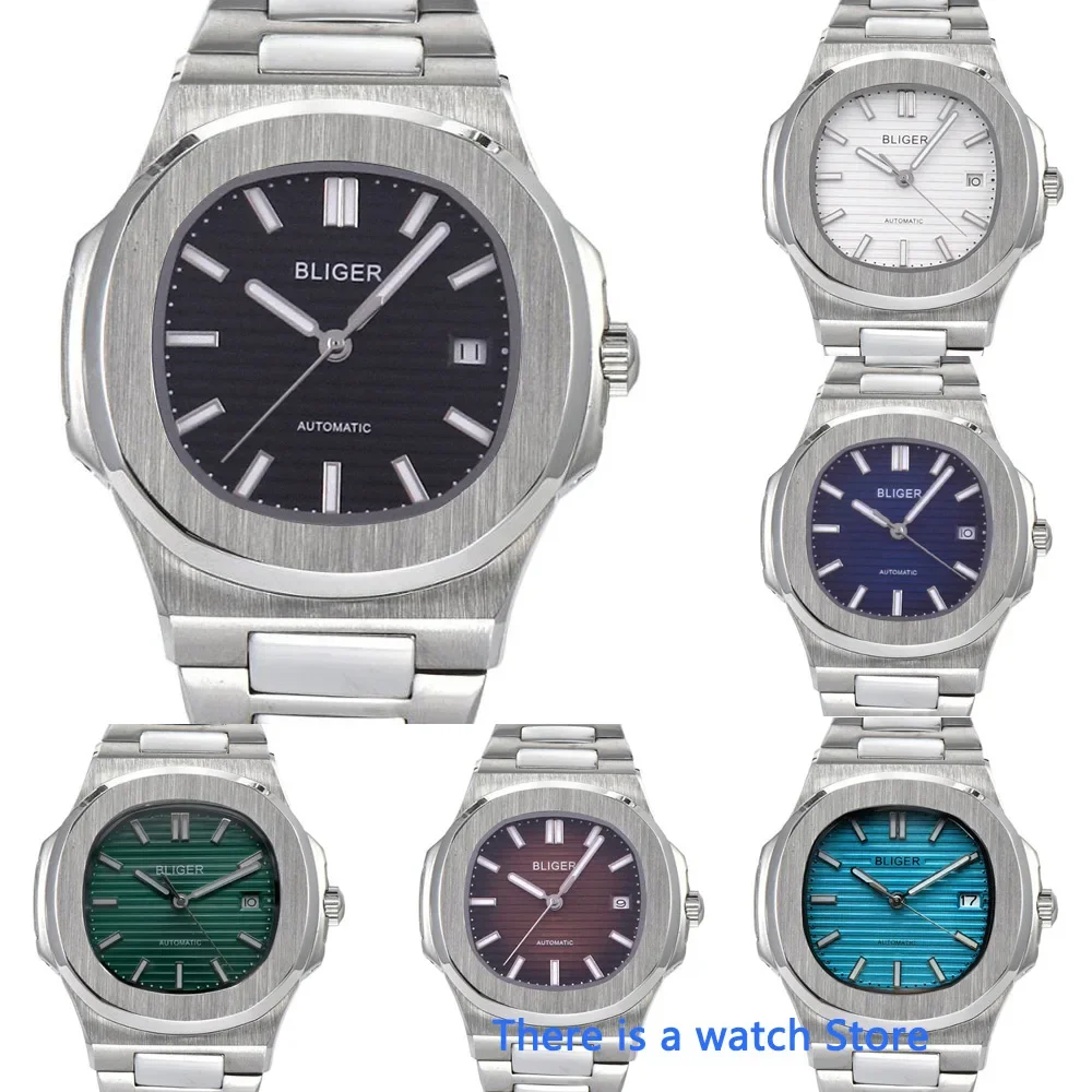 

Bliger 40 мм Высокое качество автоматические механические часы мужские квадратный корпус часов автоматическая дата сапфировое стекло светящиеся наручные часы мужские