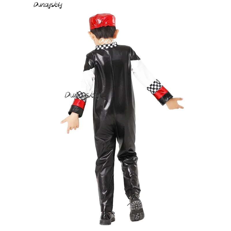 DY20F1 Bestuurder Autoracen Racer Cosplay Kostuum Set Aankleden Halloween Party Kerstcadeau Hoed Costumized Outfit Kinderen Kinderen B