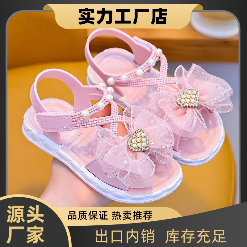 2026 Girls' New Summer Shiny Rhinestone Sandals Soft Sole Non-slip Small Medium Large Kids' Little Girls' Princess Shoes