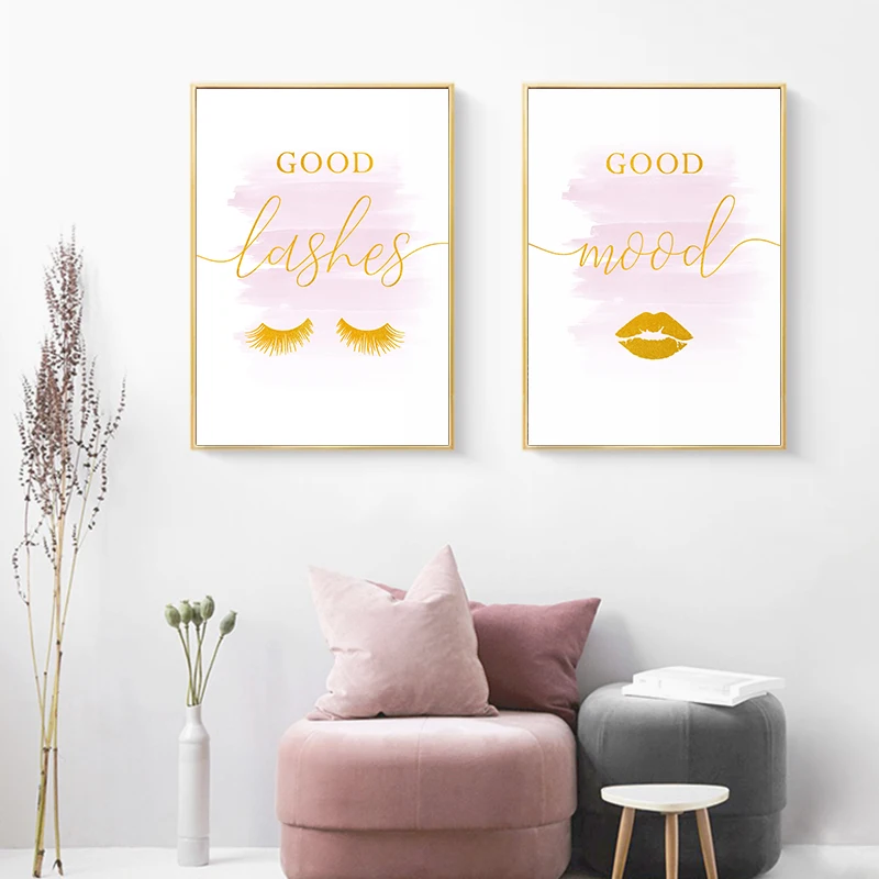 Gold Poster and Print Good Lashes Mood Wall Art Canvas Painting for Golf Living Room Home Decor