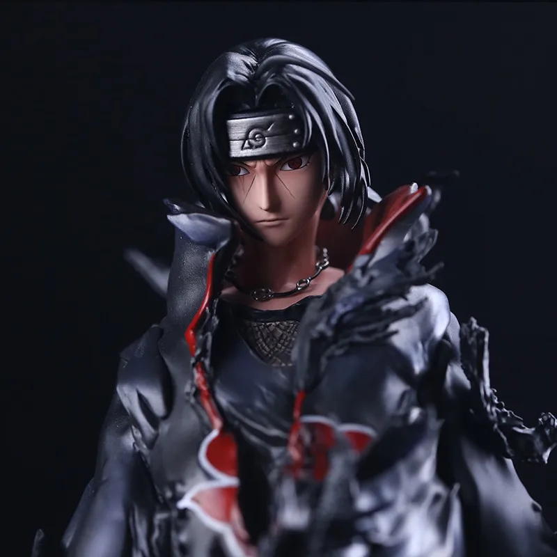 GK Naruto 28cm Uchiha Itachi Figure Akatsuki Rosefinch Battle Damage Crow Amaterasu Scene Statue Figurine Ornaments Model