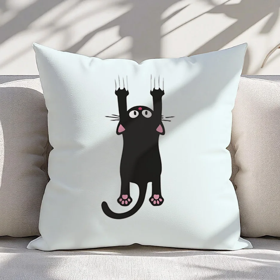 Black Cat Falling Pillow Cover Single Sided Vintage Polyester 18x18 Inch Zipper Washable Cozy Home Decor
