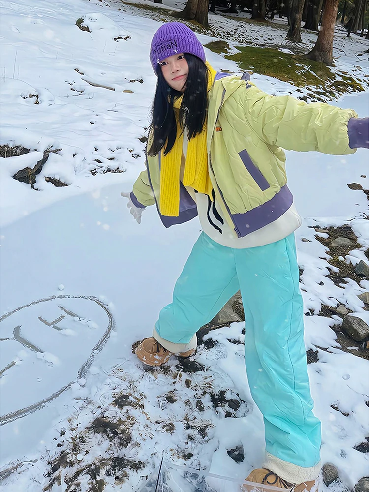 Pantalones de algodón con diseño de diamantes y piel de cordero azul para hombre, ropa de abrigo de invierno, pantalones de algodón Hong Kong Sle, pantalones de algodón resistentes al frío para esquí Fce