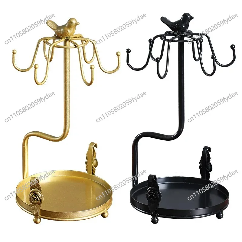 

Light luxury European wrought iron cup holder household metal hanger handicraft ornament with tray creative coffee cup