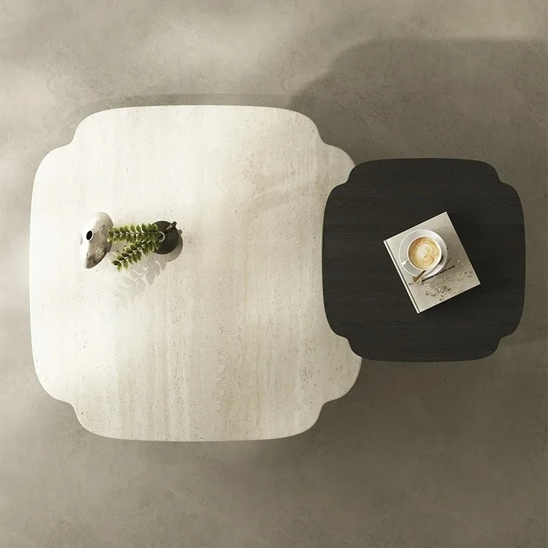 Tavolino in travertino naturale tavolino da tè rimovibile per uso domestico in marmo di fascia alta per piccolo appartamento francese