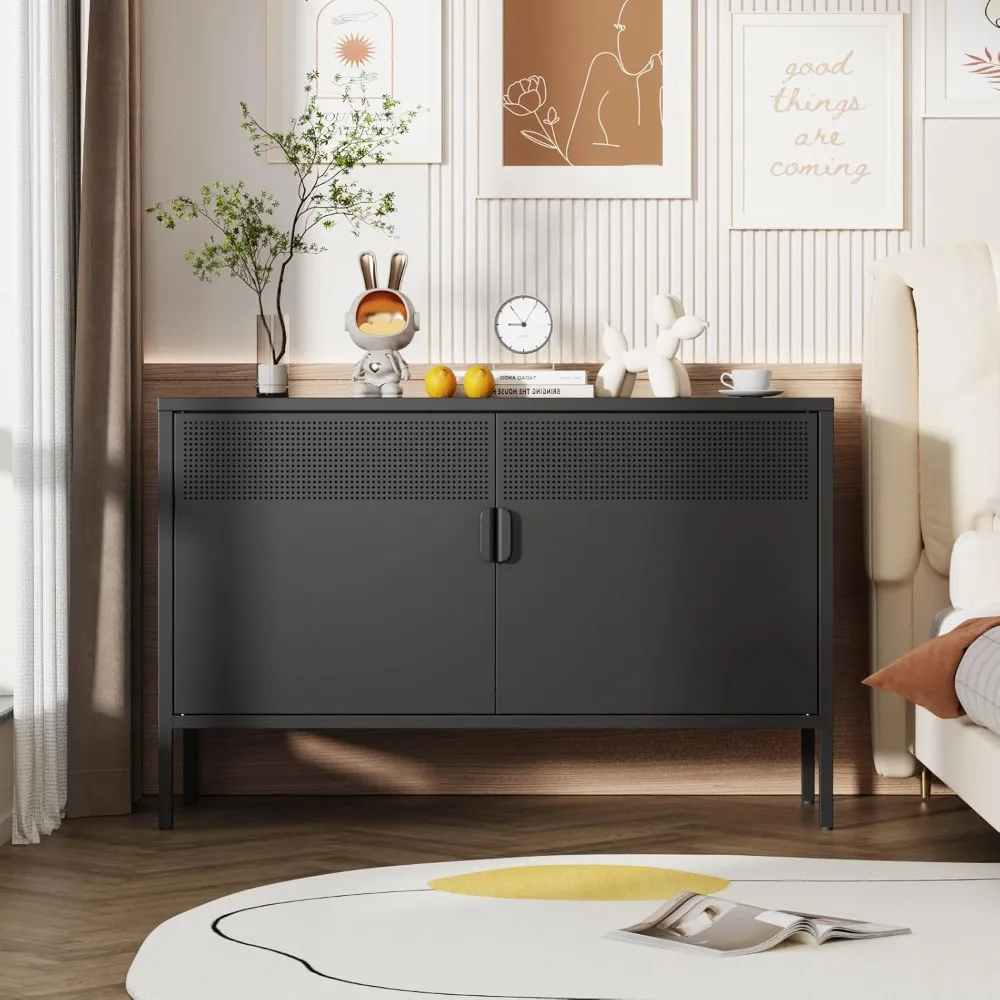 حامل تلفزيون بباب مزدوج مع لمسة شبكية معدنية وإغلاق مغناطيسي، وخزانة تخزين مدمجة مع أبواب ورفوف #2