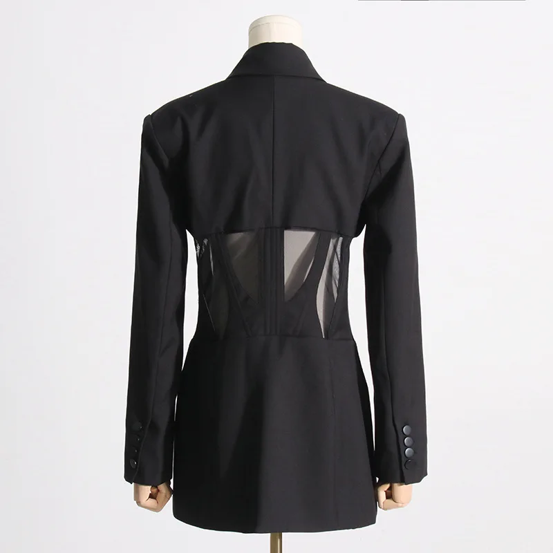 Veste en dentelle à boutonnage simple pour femmes, blazer mince, col creux imbibé, vestes mi-longues, manches longues, nouvelle mode, printemps, automne, 2024