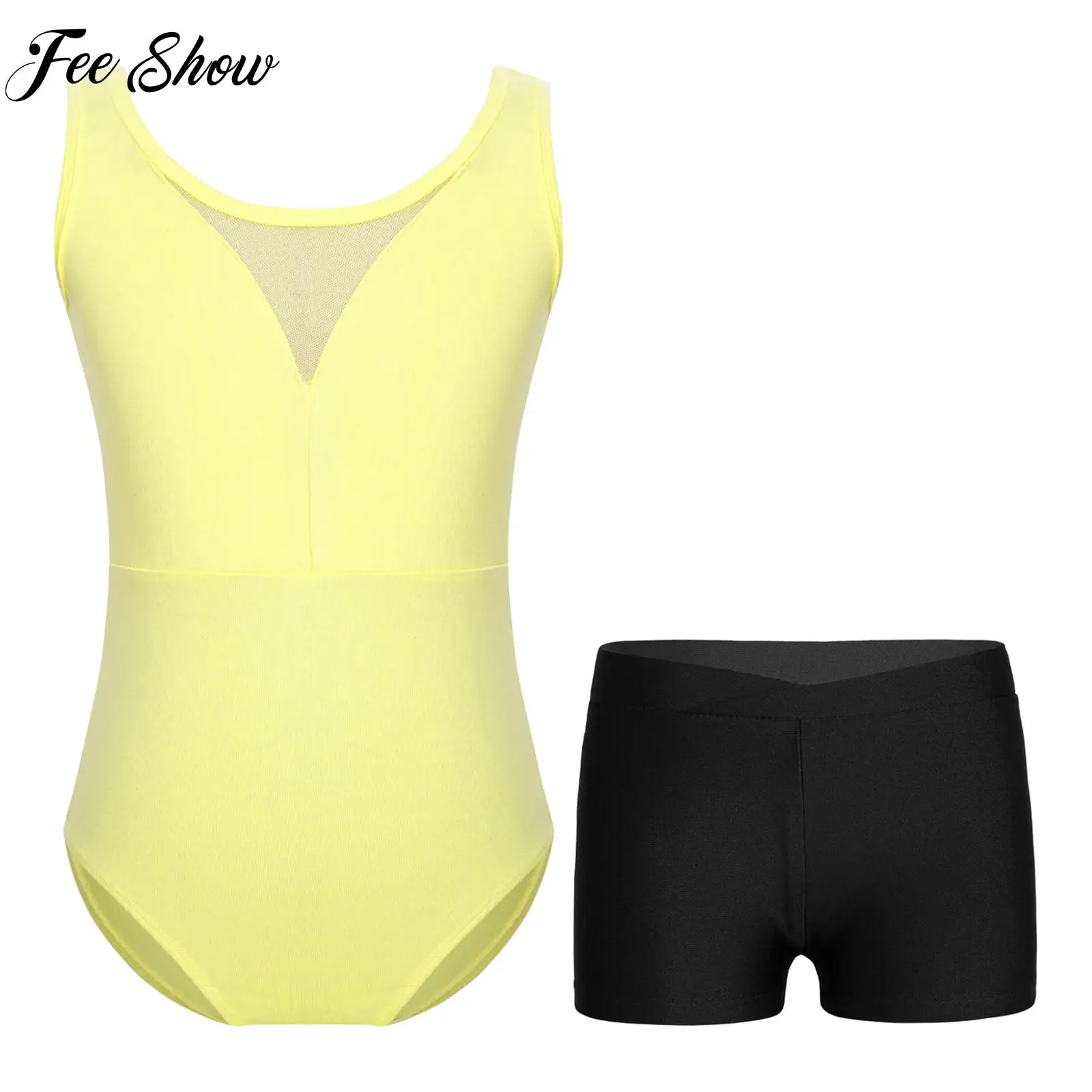 

Kids Girls Rhythmic Gymnastics Jumpsuit Ballet Tutu Dance Leotard Skating Bodysuit with Shorts Dancewear Sets Training Outfit