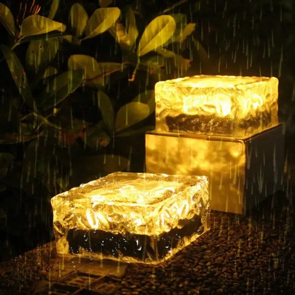 4LEDs Solar Ice Brick Lamp Outdoor Waterproof Stair Step Paver Lamp for Yard Patio Tree Lawn Garden Decoration Street Garland