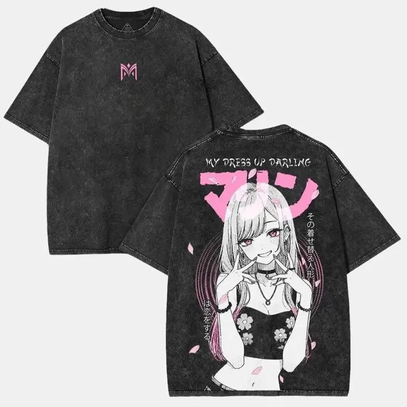 Chemise vintage Anime Kawaii Waifu, chemises Otaku, cadeau pour fan d'anime haut de gamme luxe lavé rétro mode surdimensionné unisexe Couples