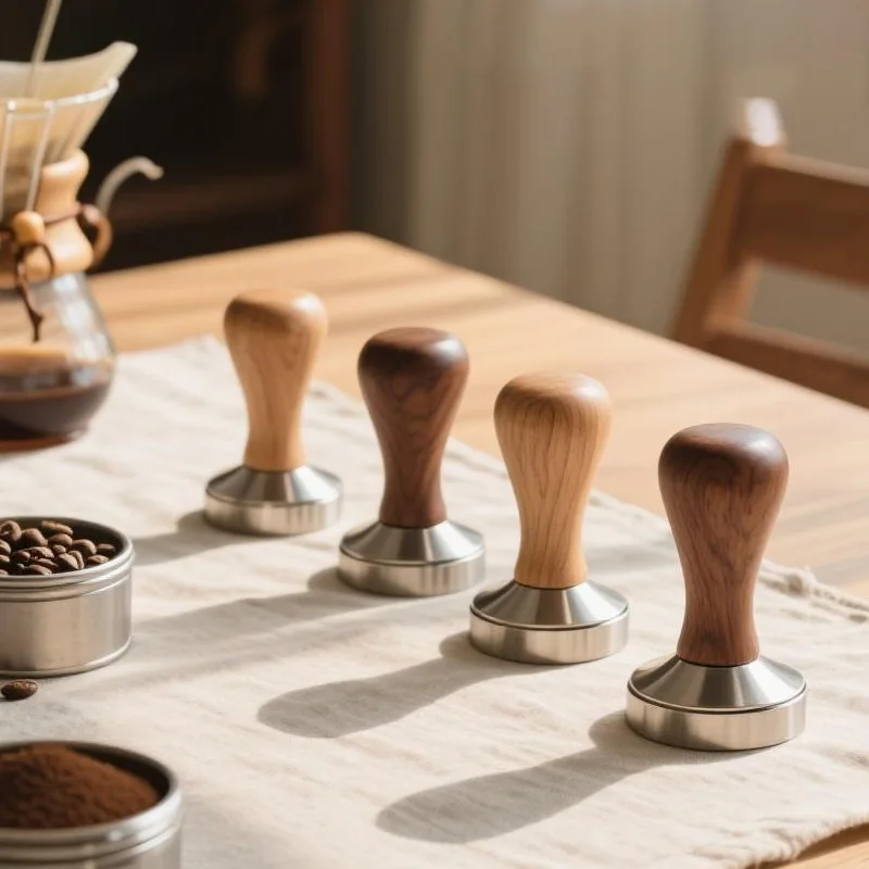 

2025 New Wood Handle Espresso Tamper 51mm 53mm 58mm Professional Coffee Tamper Flat Base for Barista Tools Home Cafe Accessories