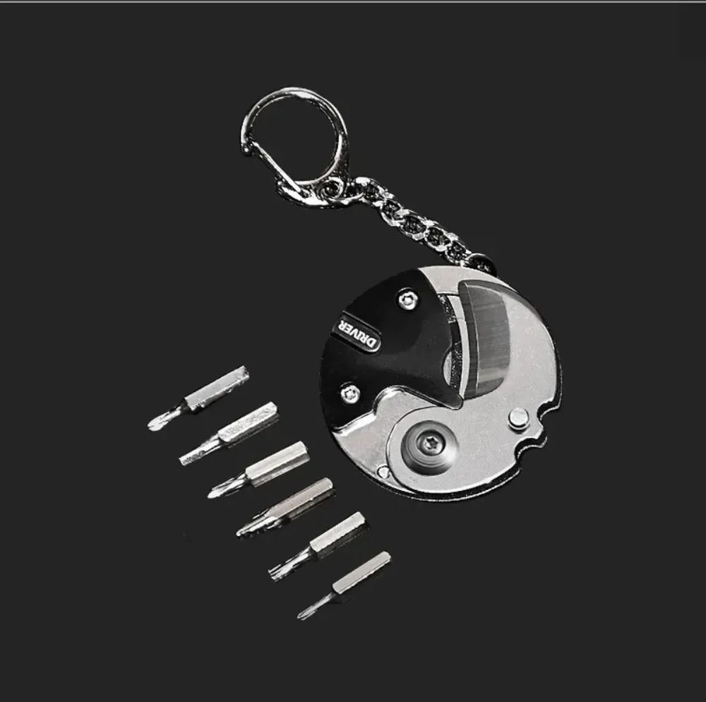 Outdoor Multifunctional Mini Pocket Knives Screwdriver Keychain Tools Coin Round Steel Folding Blade Knife Keyring Pendant Gift