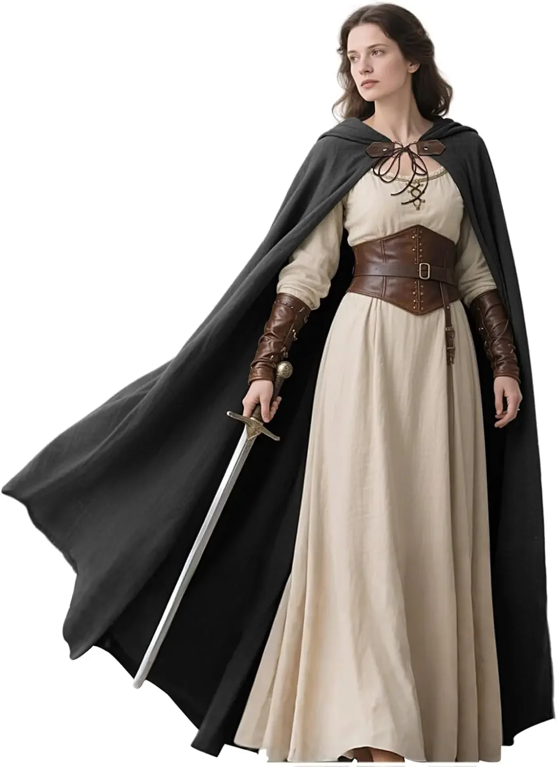 LisdinoL'VOW Middeleeuwse capuchonmantel Linnen Renaissance Cape met capuchon - Halloween Hobbit Cosplay Heks Tovenaar LARP
