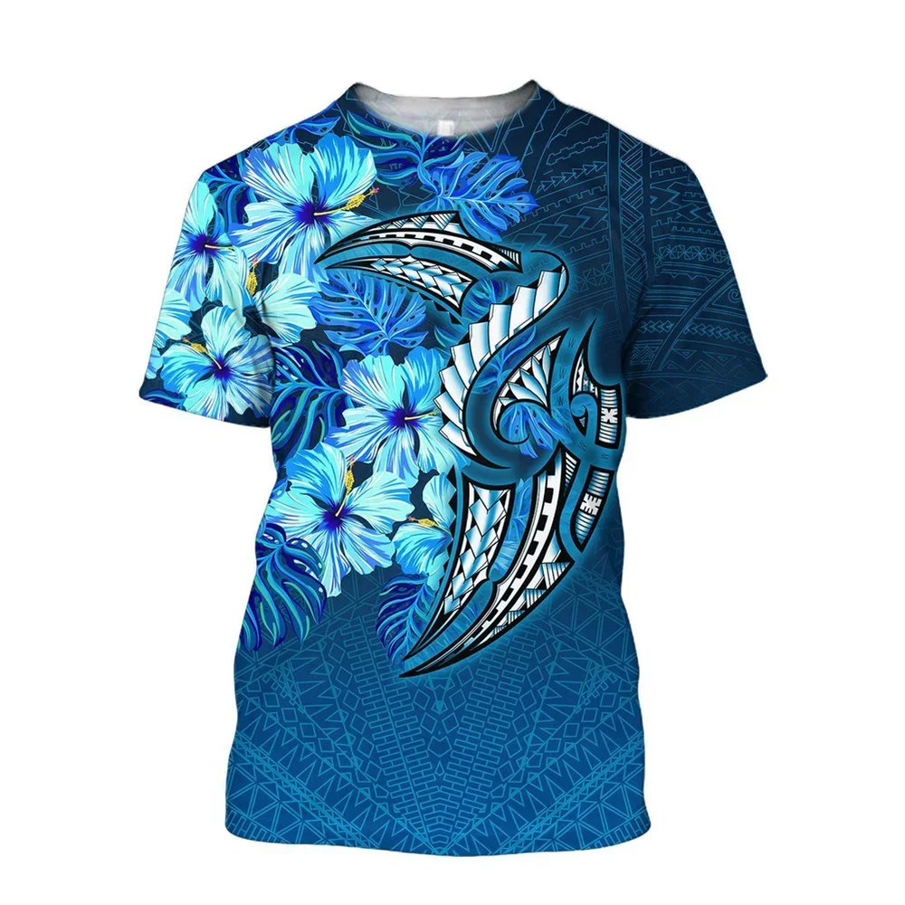 3D printed men\'s T-shirt, hibiscus flower turtle printed informal sweater Polynesian tribe seaweed men\'s Couple costume