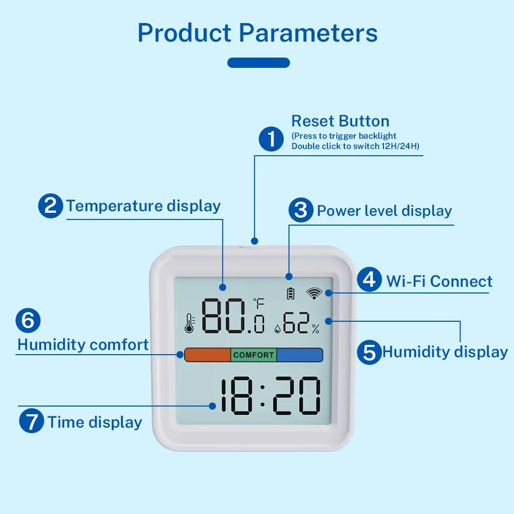 Tuya أتمتة المنزل واي فاي مستشعر درجة الحرارة والرطوبة الذكية الخلفية الرطوبة ميزان الحرارة دعم أليكسا جوجل مساعد #6