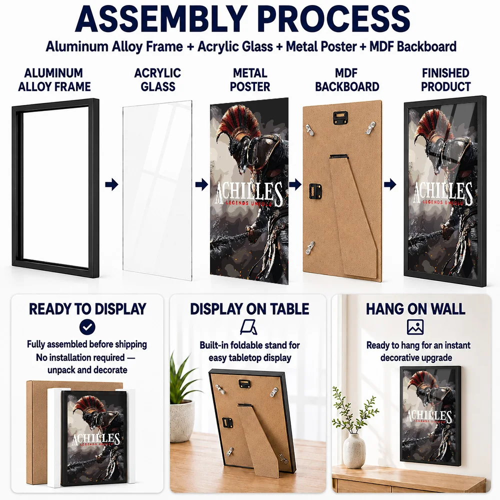 Achilles Legends Untold Game Framed Metal Poster Personalized Hero Tribute Wall Art Designed For Players To Display In Studio