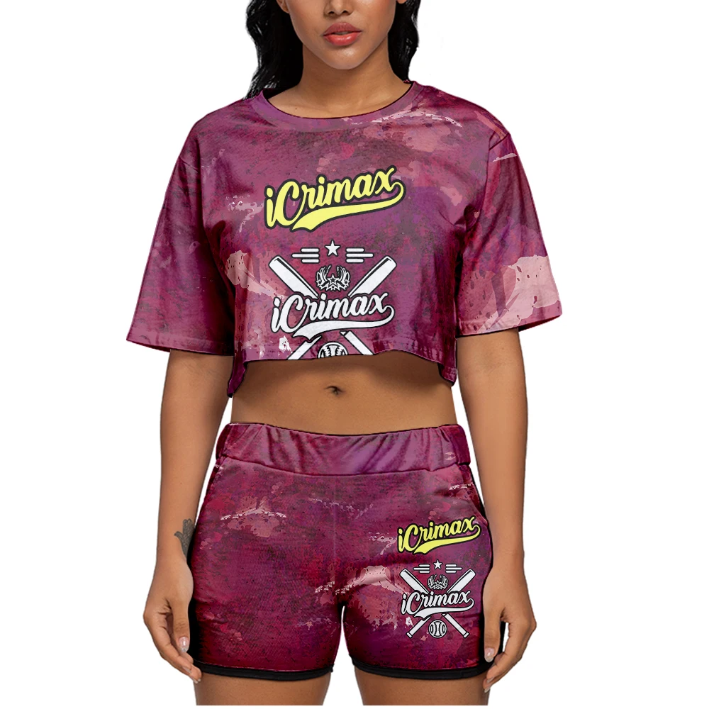 Burgerpommes Icrimax 3D Print Dames Trainingspak Vrouwen Tweedelige Set Crop Top en Shorts Outfit Casual Sportkleding 2 stuks Pakken