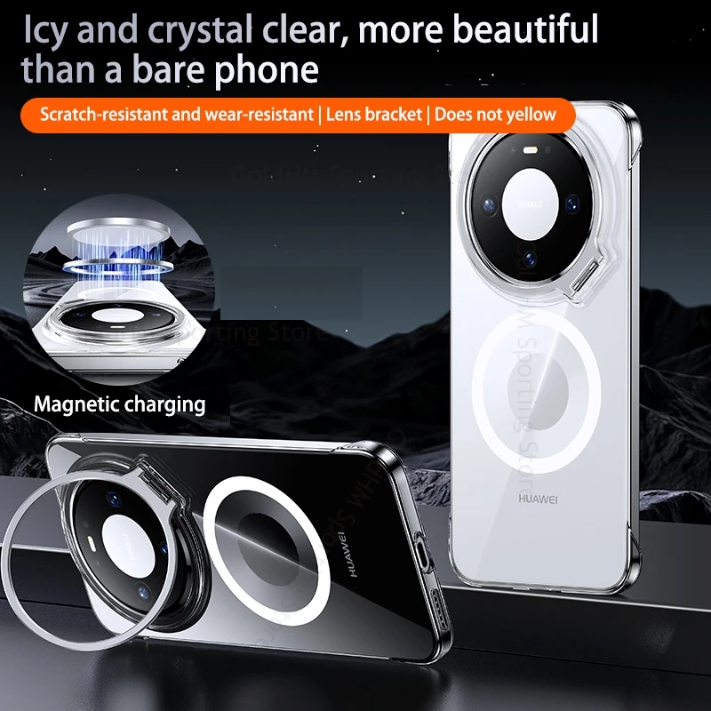 

Wireless Charging Magnetic Frameless Phone Case For Huawei Mate 80 Pro Max Flip Lens Stand Borderless Cover Mate 70 60 Pro Plus