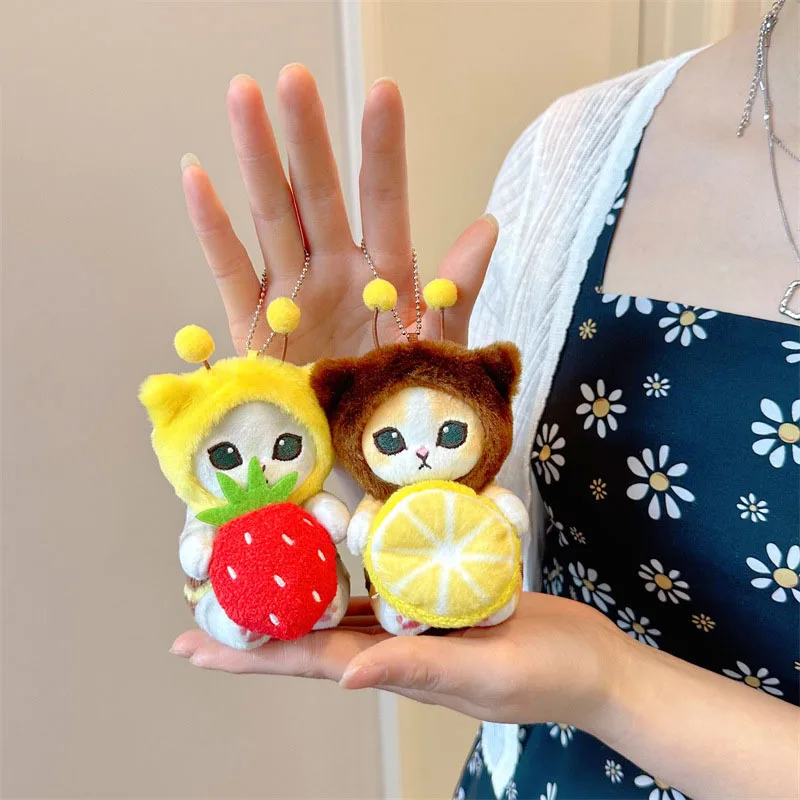 Juguete de peluche de gato tiburón divertido de 9/12cm, Animal de Cosplay, abeja sosteniendo limón, fresa, monedero bonito, muñeco de peluche para niños, regalos