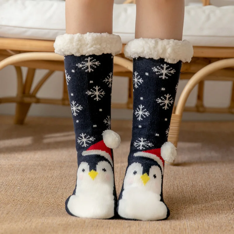 Christmas Slipper Socks Women Winter Thick Floor Socks with Grippers Non Slip Warm Fuzzy Socks Sleep Home Snow Sock Xmas Gifts