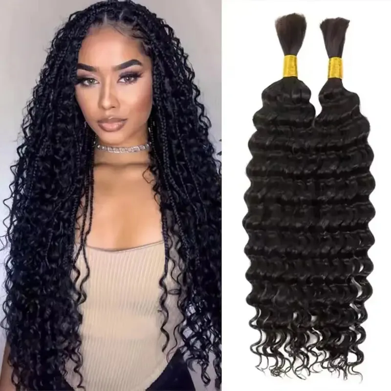 

Synthetic 18" Deep Wave Bulk Braiding Hair 100g No Weft Extension For Women Child Micro Faux Locs Hair for Boho Braids Wet