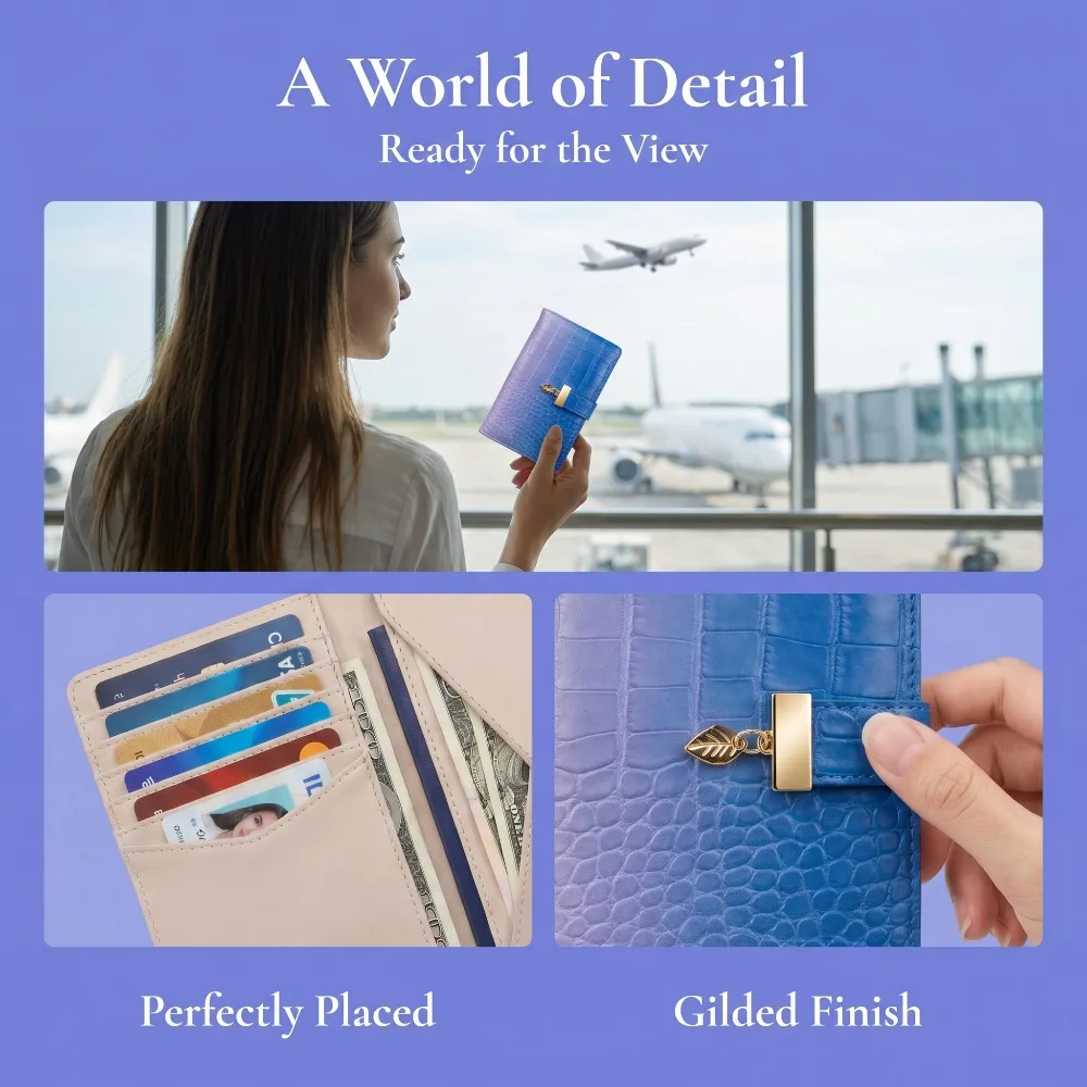 RFID Blocking Gradient Crocodile PU Passport Cover Women Travel Wallet Multi Card Slots Ticket Organizer Anti Theft Doc Holder