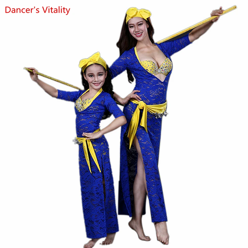 Belly Dance Performance Costume Suit for Children Bellydance Robe+headdress+Bra+Belt 4pcs Baladi Shaabi Oriental Dance Robes