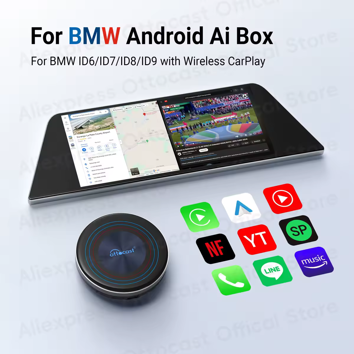 OTTOCAST OttoAiBox i3 אנדרואיד 13 תיבת AI עבור CarPlay אלחוטי תיבת טלוויזיה לרכב עבור Spotify Netflix Google עבור BMW X3 X5 אביזרים לרכב