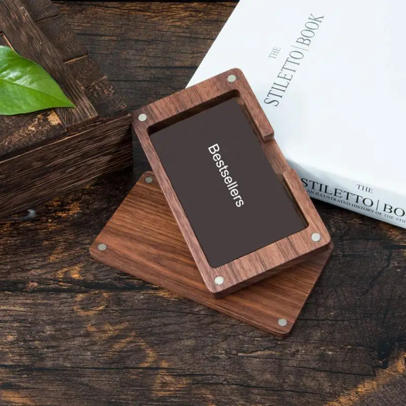 1Pc Creative Fashion Office Tabletop Solid Wooden Business Card Box Wooden Business Magnetic Business Card Box