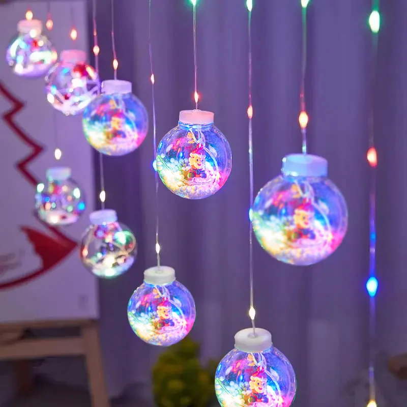 8 Mode Christmas Wishing Ball String Lights, 9.84ft 10 Lights Xmas Santa, Snowman, Curtain Lights for Home Window Ornaments