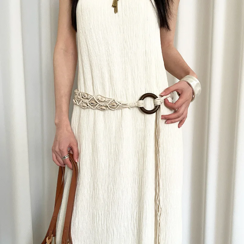 Ethnic Style Hand Woven Shell Belt for Women, Bohemian Wide Version with Skirt, Dress, Waist Seal, Waist Belt