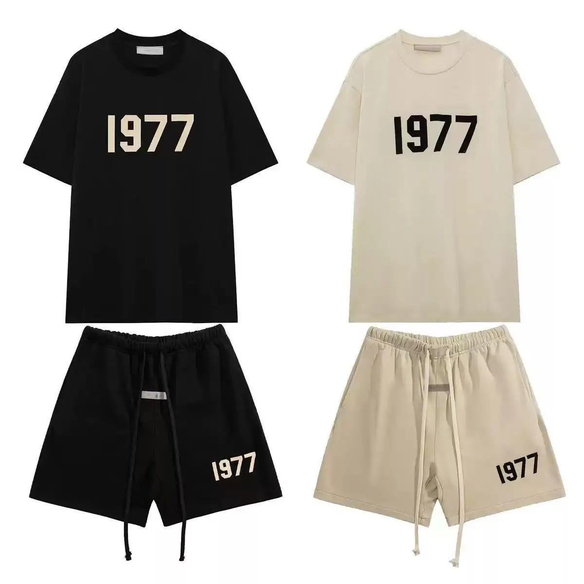 1977 double-sided knitted 3D silicone letter plush short sleeved high street casual sports shorts, suitable for both men and wom