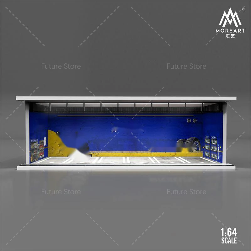 1/64 Scale Diorama Car Garage Model LED Lighting Car Parking Display Cabinet Scene Model Toy Collection Gifts