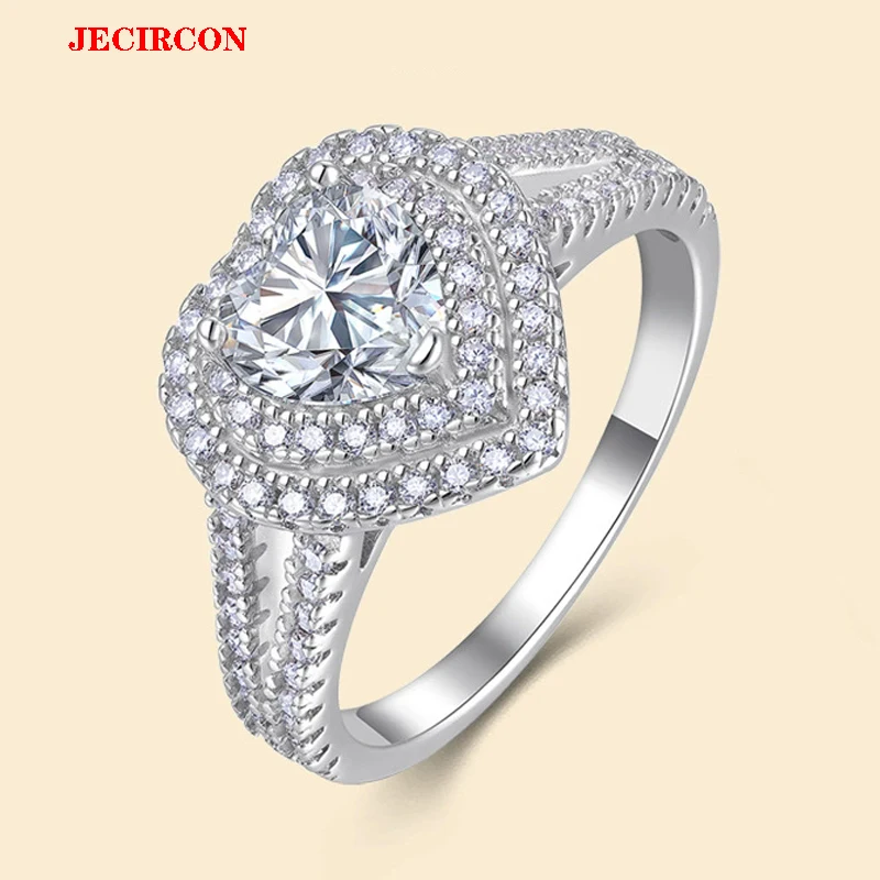 

JECIRCON Classic Heart Shaped Exaggerated All Moissanite Ring for Women S925 Sterling Silver Non fading Luxury Wedding Jewelry