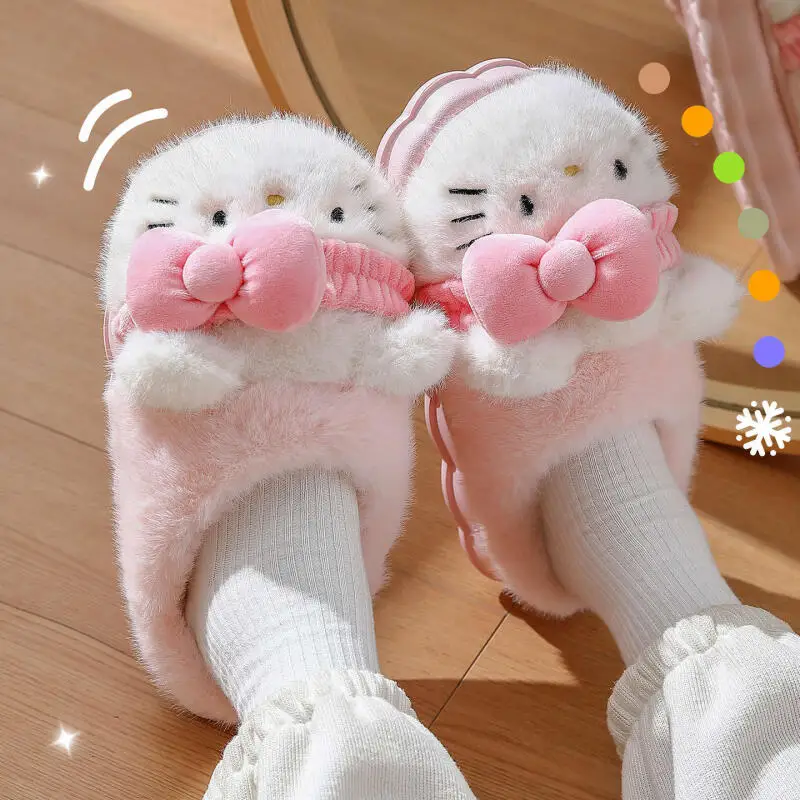 

Хлопковые тапочки «My Melody», осенне-зимние домашние тапочки «Hello Kitty», пушистые тапочки Kuromi, плюшевые тапочки для девочек