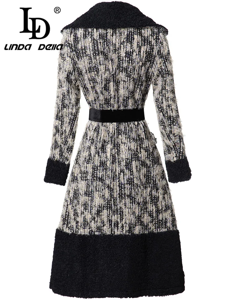 LD LINDA DELLA Autumn and winter New Vintage Designer Coat Women Notched Single-breasted Lace-Up Tunic Long Coat