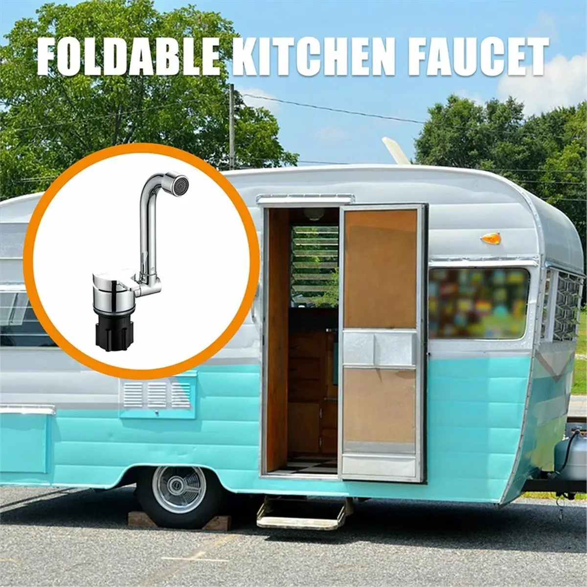 AT92-Stainless Steel For RV Sink Faucet Folding 360° Rotating Hot/Cold Water Faucet For RV Kitchen Bathroom Caravan view 5