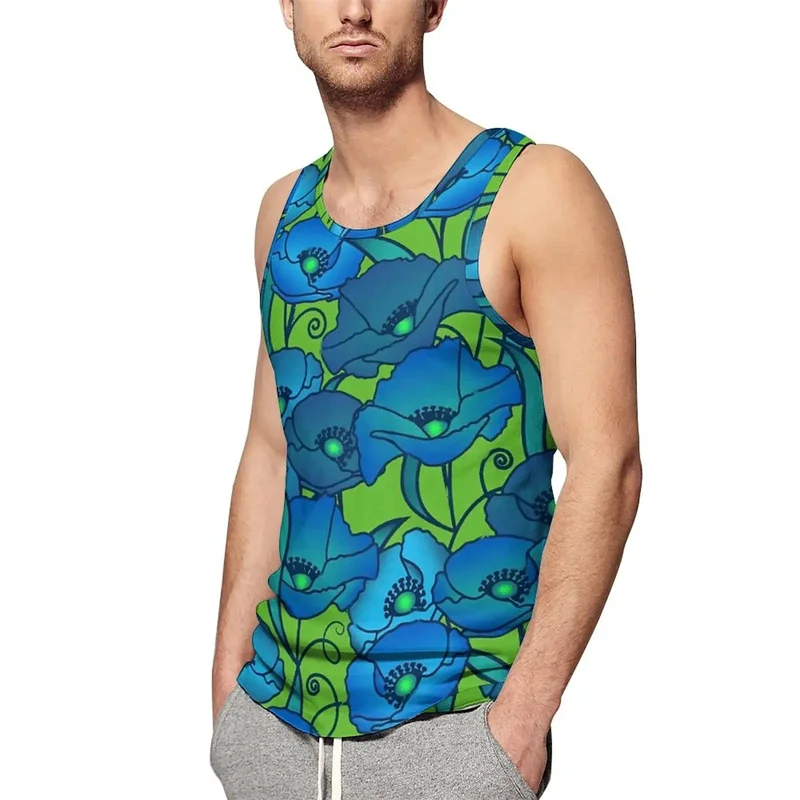 Summer Hawaiian 3D Blue Flowers Printing Tank Top Men Fashion Florals Graphic Clothing Women Funny Ctreetwear Tank Tops Clothes